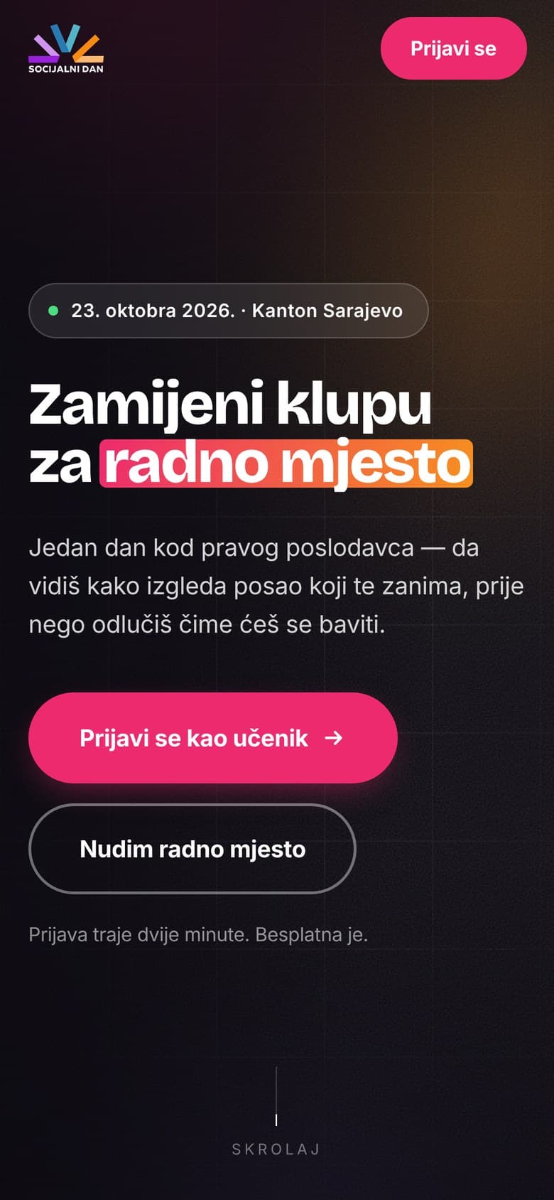 The homepage on a phone