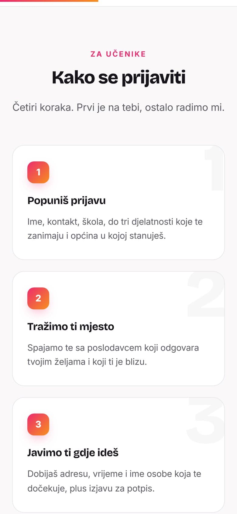 The four steps for students to apply, on a phone
